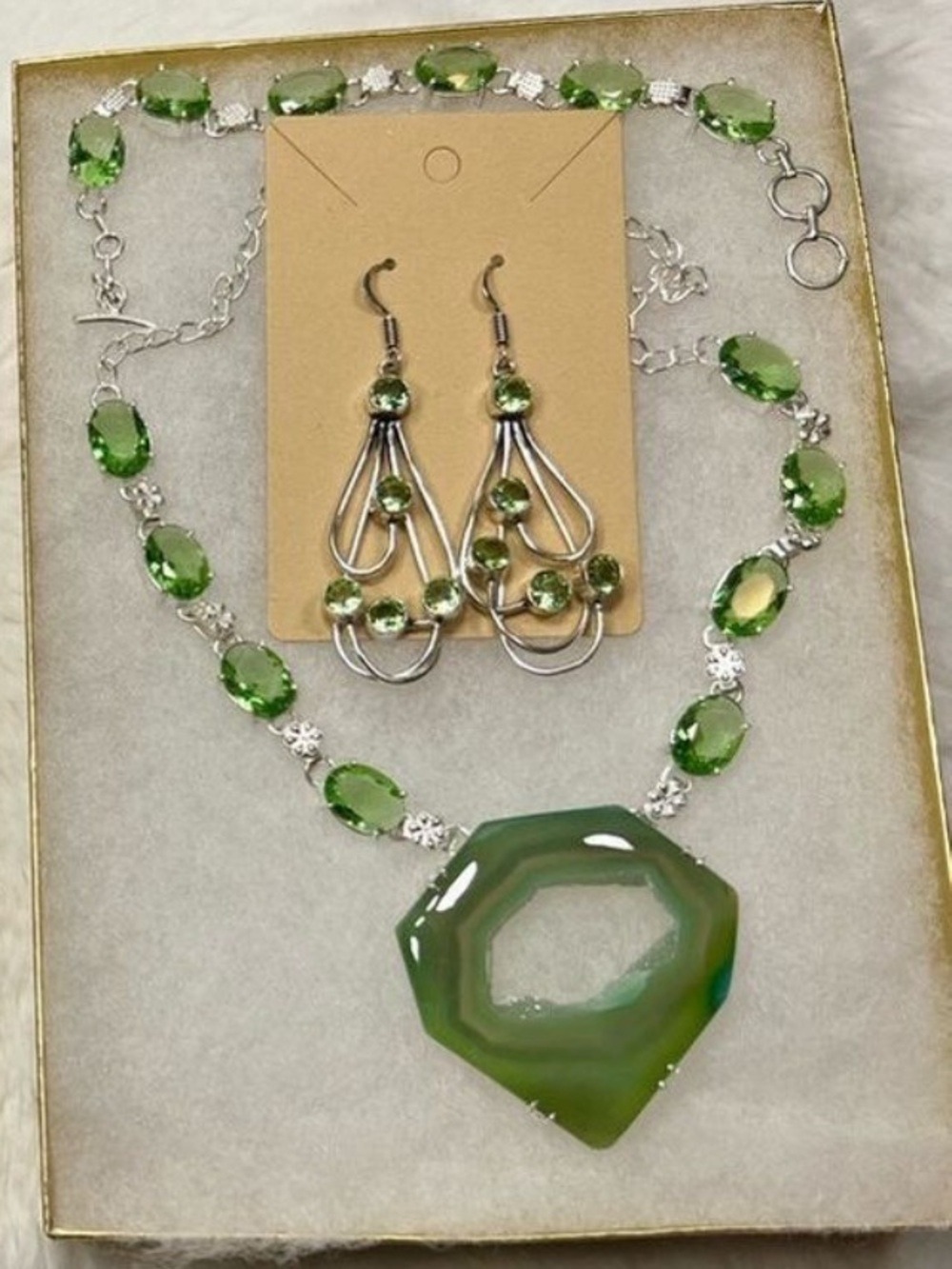 Green Solar Quartz Large Gemstone Necklace & Bracelet ONLY - Picture 6 of 9